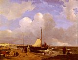 Andreas Schelfhout Moored on the Beach painting